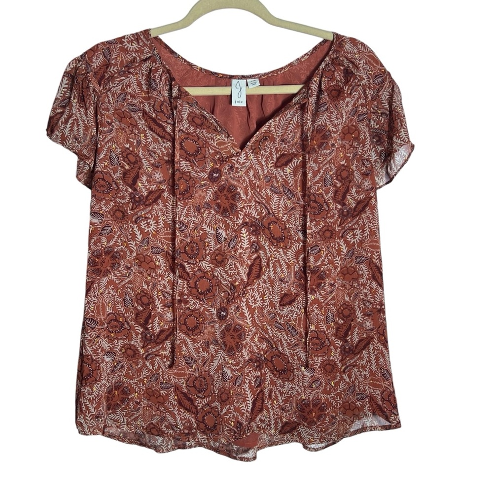 Joie Orange Paisley Ruffle Sleeve Metallic Blouse, Large